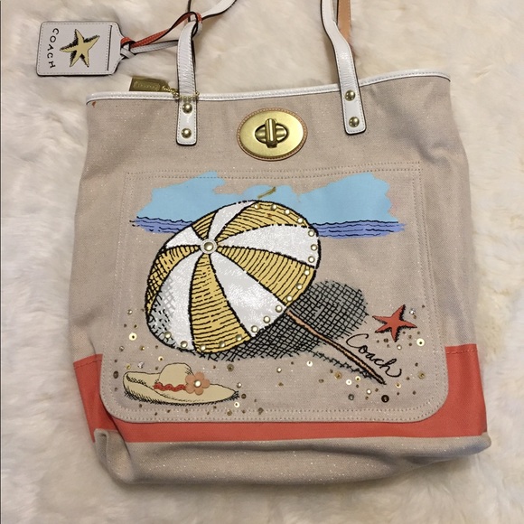 Vintage Rare COACH Beach Umbrella BAG Canvas Tote - Picture 14 of 16